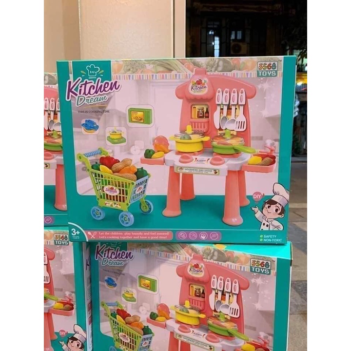 Đồ chơi nhà bếp trẻ em,  KÈM XE ĐỂ ĐỒ