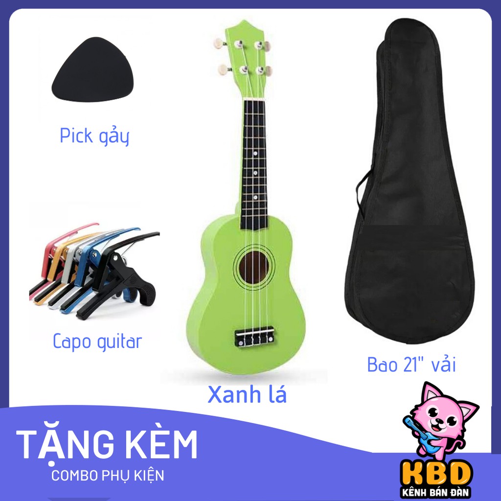 Combo Đàn Ukulele Soprano Gỗ + Bao vải + Capo Ukulele + Học nhạc lý qua video call