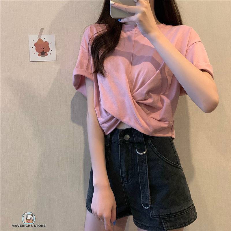 Áo thun tay ngắn cổ tròn dáng rộng thời trang cho nữ