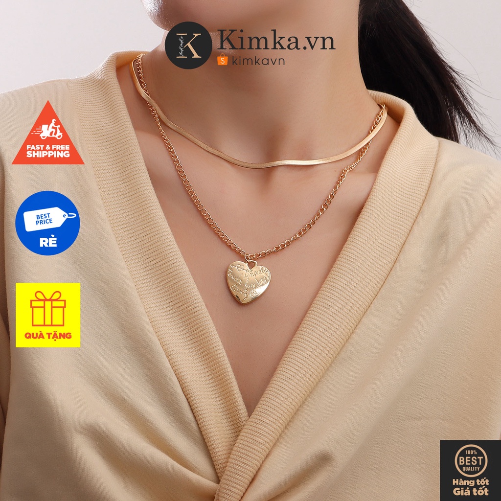 (0653) Dây Chuyền Hai Lớp Mặt Tim Phong Cách Cổ Điển Nữ Tính