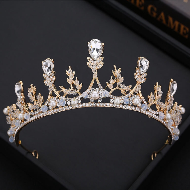 Vương miện đính đá giả và hạt ngọc trai thời trang sang trọng cho cô dâu