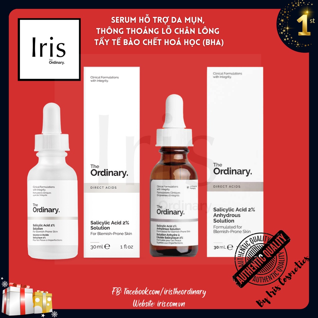 Serum hỗ trợ da mụn,tẩy tế bào chết Salicylic Acid 2% Anhydrous Solution và Salicylic Acid 2% Solution (BHA)