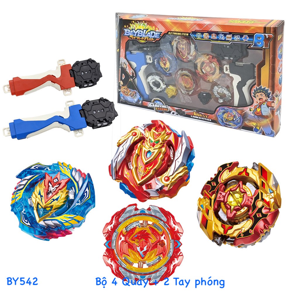 Bộ 4 Con quay BeyBlade + 2 Tay cầm - Con quay vòng xoay thần tốc