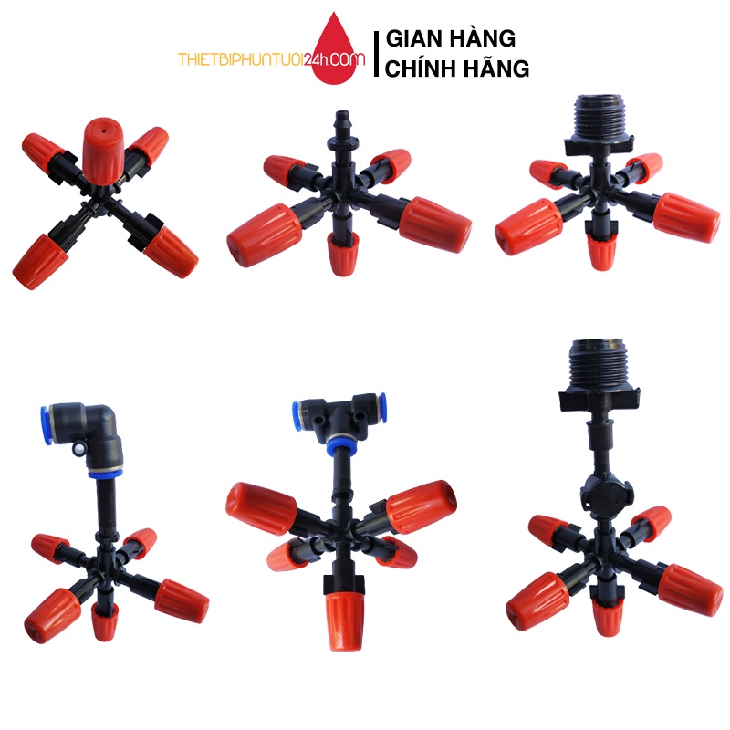 Béc phun sương cam 5 hướng kết nối nhiều chân tùy chọn phun sương tưới lan tưới cây đầu béc chỉnh được tia - MHL