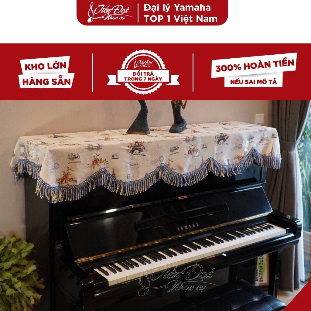 Khăn Phủ Đàn Piano Thêu Họa Tiết Hình Tháp Paris Phối Hoa Nổi Bật KU-13