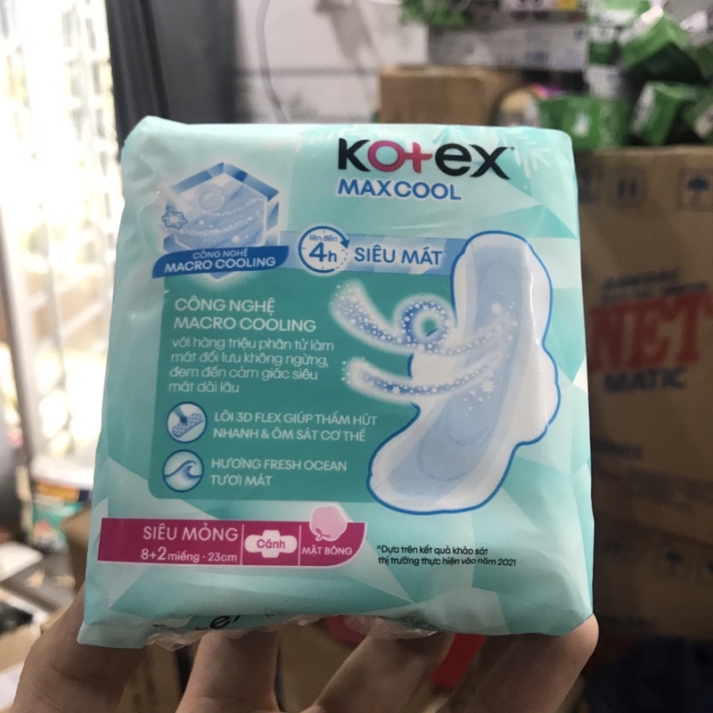 Băng vệ sinh siêu mỏng Kotex Max Cool siêu mát 23cm gói 8 miếng