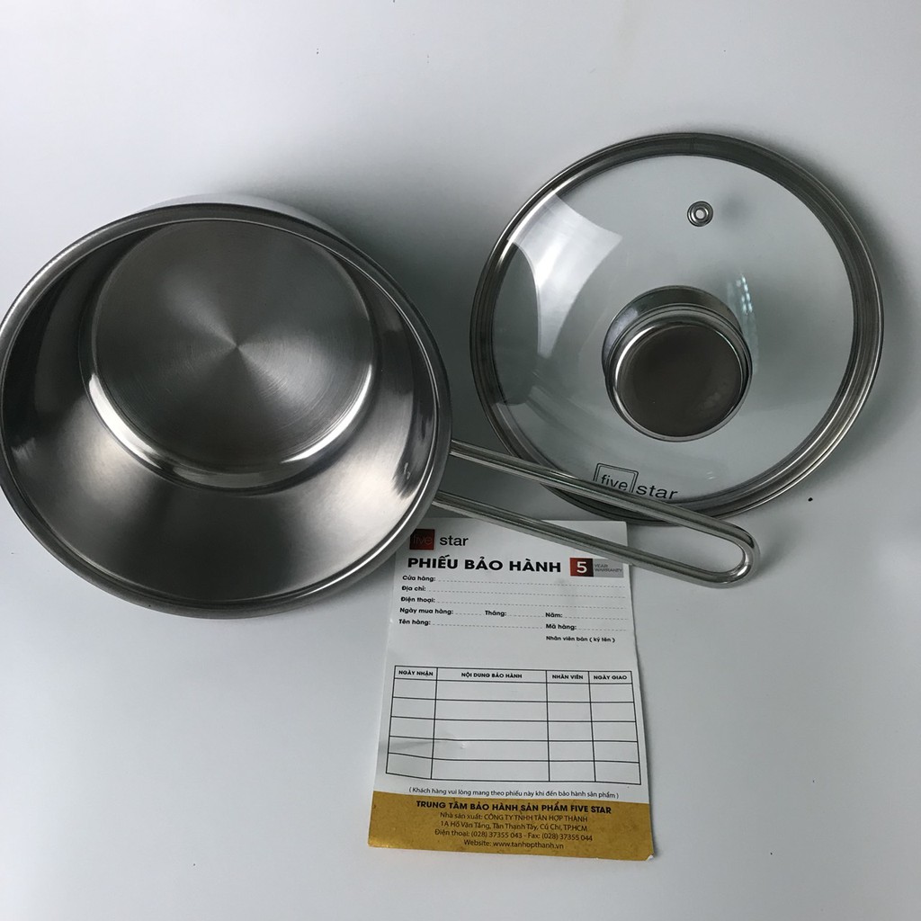 Nồi/quánh nấu cháo bột cho bé inox 430 loại 16cm ,3 đáy bếp từ nắp kính thương hiệu Five star[Bảo Hành 5 năm]