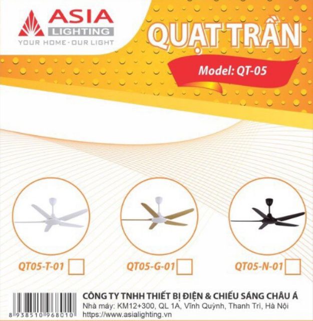 Quạt trần cao cấp asia lighting ( QT05 - N01) cam kết hàng chính hãng bảo hành 2 năm