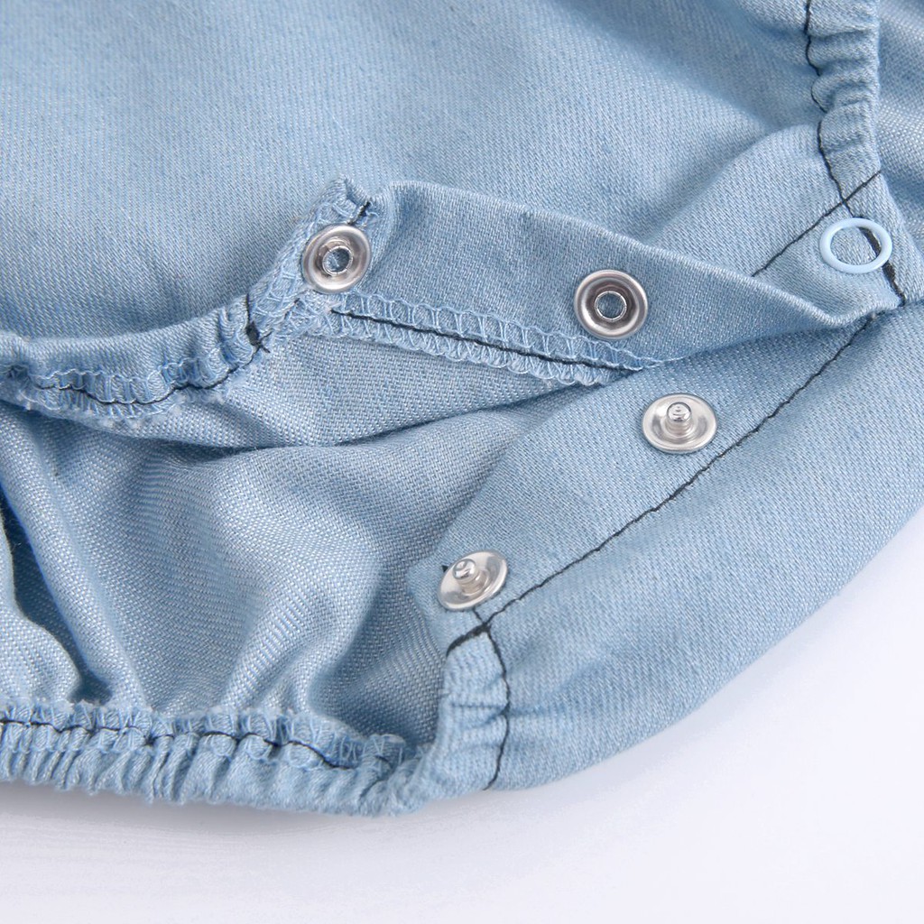 Áo Liền Quần Sanlutoz Denim Màu Xanh Dương Có Mũ Dễ Thương Thời Trang Mùa Hè Cho Bé