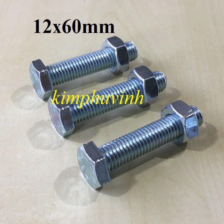 5 BỘ -  M12x60mm BULONG 12li - ỐC BULON 12li