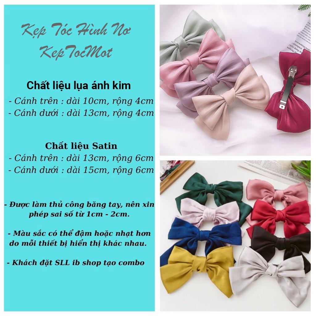 Kẹp Tóc Nơ Voan, cặp tóc vải satin ánh kim KT24