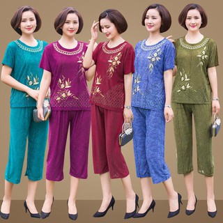 Bộ quần áo cho mẹ, bộ quần áo mùa hè chất liệu mềm mại thoáng mát cho người trung niên người già