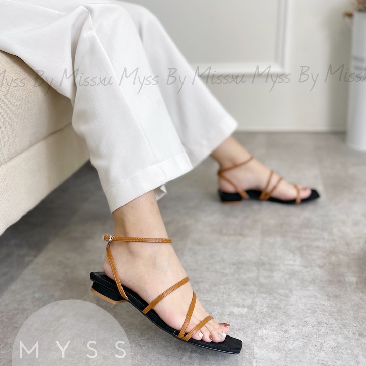 Giày sandal nữ dây chéo da thật phối quai sau 1,5 cm cao cấp MYSS - SDDT06