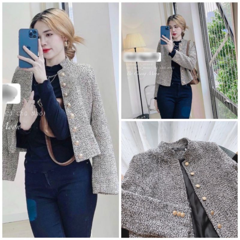 ÁO DẠ  TWEED TIÊU  KHUY ĐỒNG SIÊU HOT 🥰