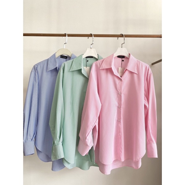 YU CHERRY | Áo sơmi basic kẻ sọc nhỏ, Striped Cotton Shirt YA402