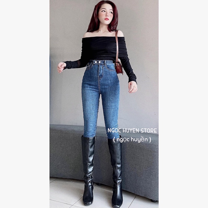 quần skinny jeans lưng, cạp siêu cao, nút bấm loại 1 ( hình thật 100%)