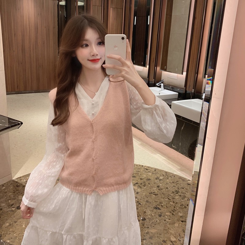 Order_Set váy trắng công chúa+ áo gile