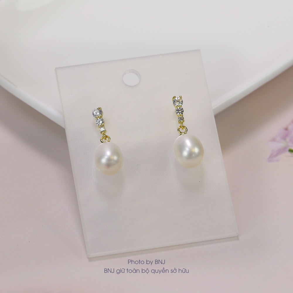 Bông tai ngọc trai tự nhiên đính đá phần khuyên chốt gài bạc ý S925 PAG Pearl B2355 3 màu-Trang Sức Bảo Ngọc Jewelry