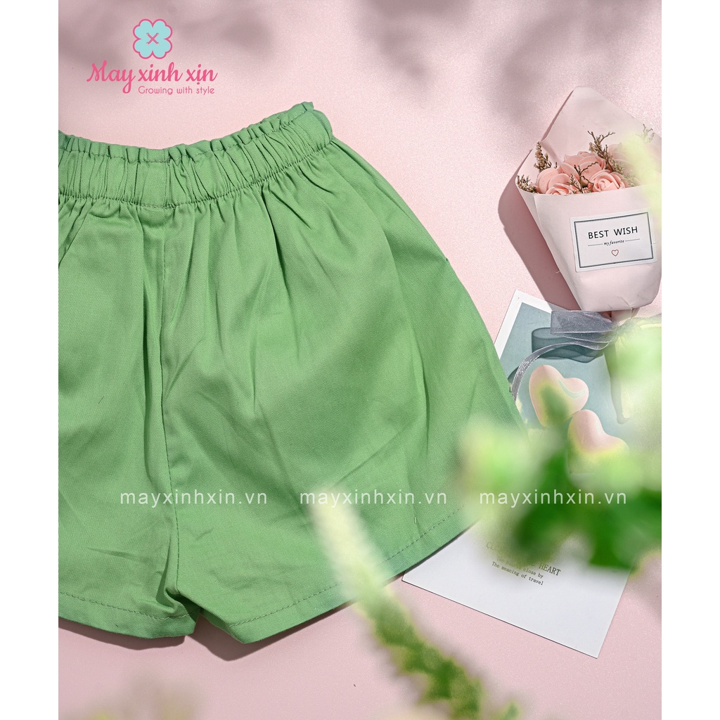 Quần short bé gái MAY XINH XỊN thô màu xanh cốm