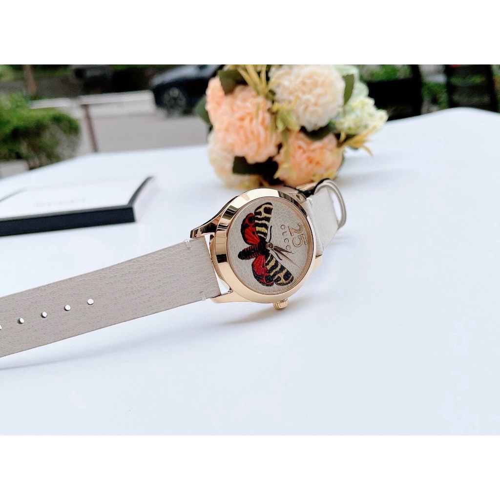Đồng hồ nữ GUCCI đồng hồ pin CÁNH BƯỚM dây da SANG TRỌNG- TRANG NHÃ size 34mm