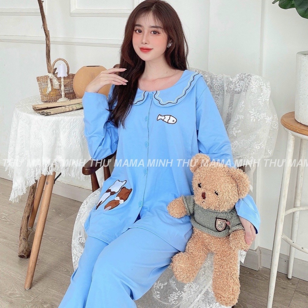 Bộ pijama Bầu và sau sinh lụa trơn Thu Đông