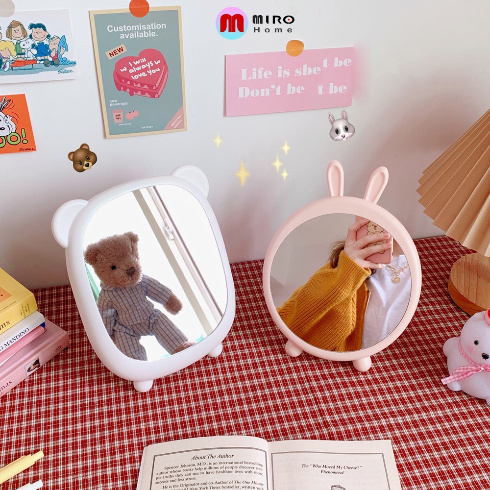 Gương để bàn trang điểm tai mèo gấu, thỏ ú nu siêu xinh phong cách hàn quốc MIROHOME