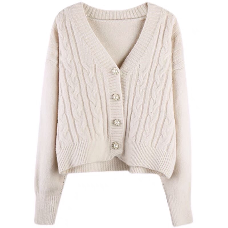 Áo khoác len cadigan cúc ngọc dáng ngắn nhiều màu, len mịn hàng Quảng Châu