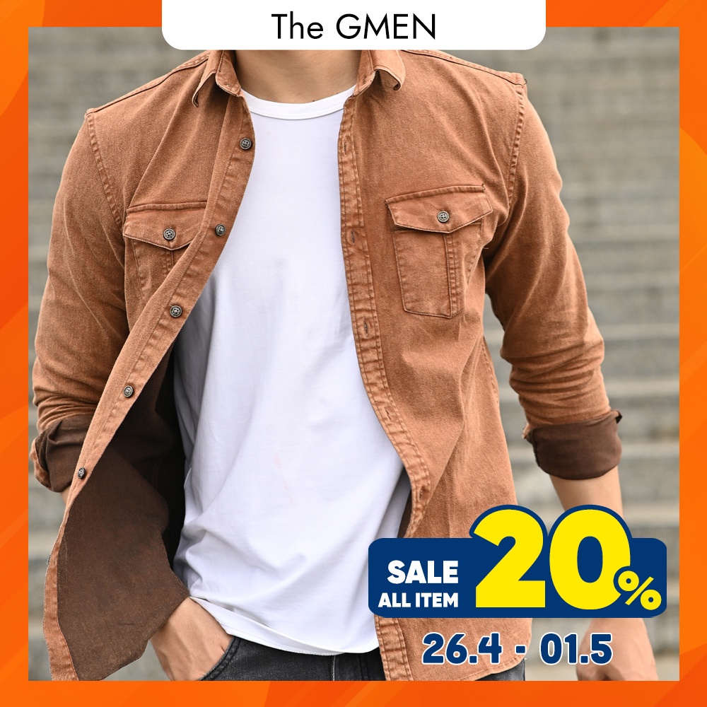 Áo khoác sơ mi nam The GMEN Kaki Double Pocket Shirt chất vải kaki 100% cotton