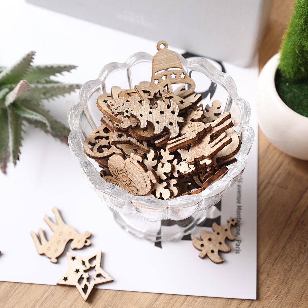 Set 50 miếng gỗ nhiều mẫu khác nhau phong cách retro tự nhiên trang trí phòng ngủ nhà cửa tiệc tùng Giáng Sinh