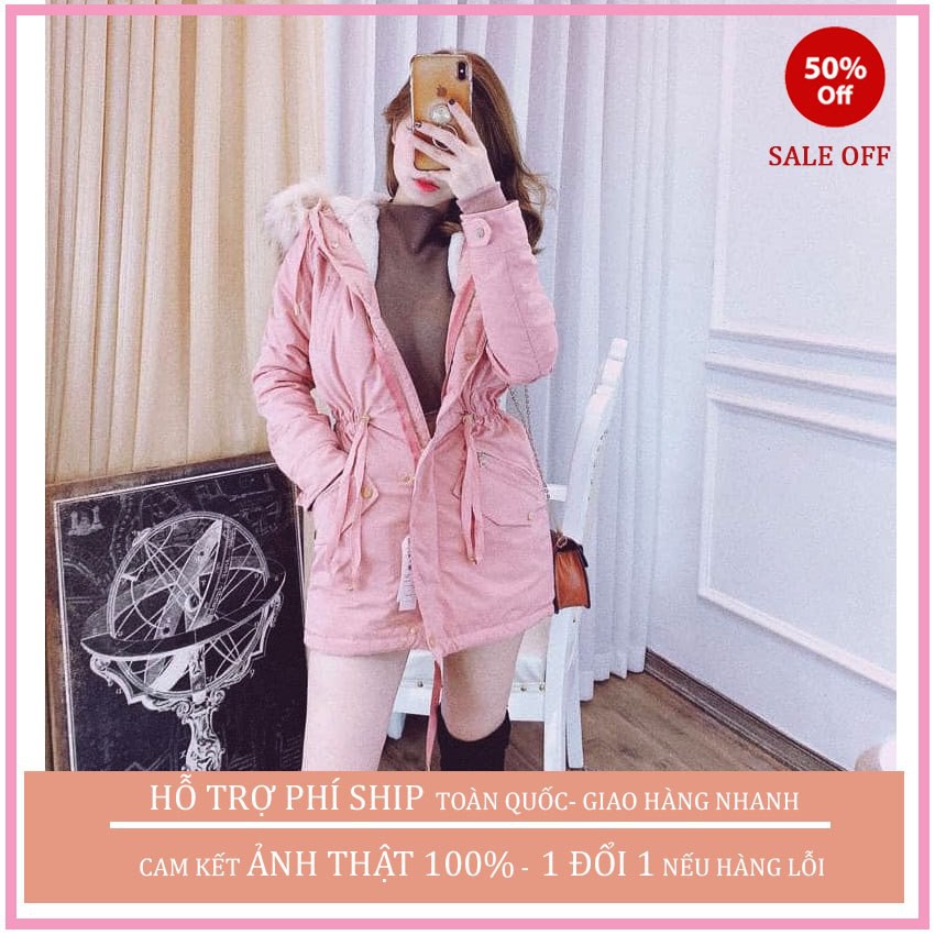 ÁO KAKI NỮ LÓT LÔNG, MŨ LÔNG RỘNG VÀNH KÈM DÂY RÚT EO SIÊU ẤM, HÀNG CAO CẤP MỚI VỀ