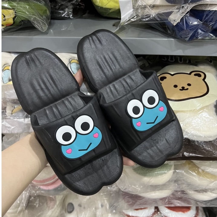 JY407-Dép bánh mì đế chẻ kèm sticker ẾCH XANH thời trang dễ thương