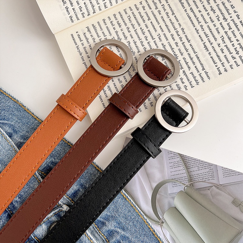 Thắt Lưng Khóa Tròn Màu Bạc Thời Trang Xuân Hè Phong Cách Hàn Quốc Mới