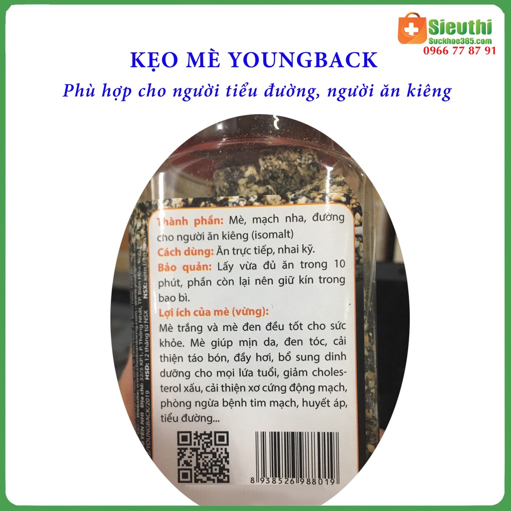 Kẹo Mè cho người tiểu đường, ăn kiêng, tim mạch hộp 200g Siêu Thị Sức Khoẻ 365