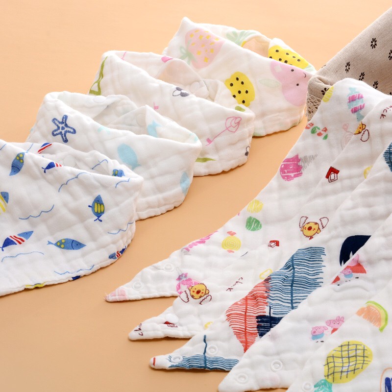 Khăn yếm tam giác cho bé, yếm xô cotton có cúc bấm cao cấp loại dày mềm mịn thoáng mát cho trẻ sơ sinh
