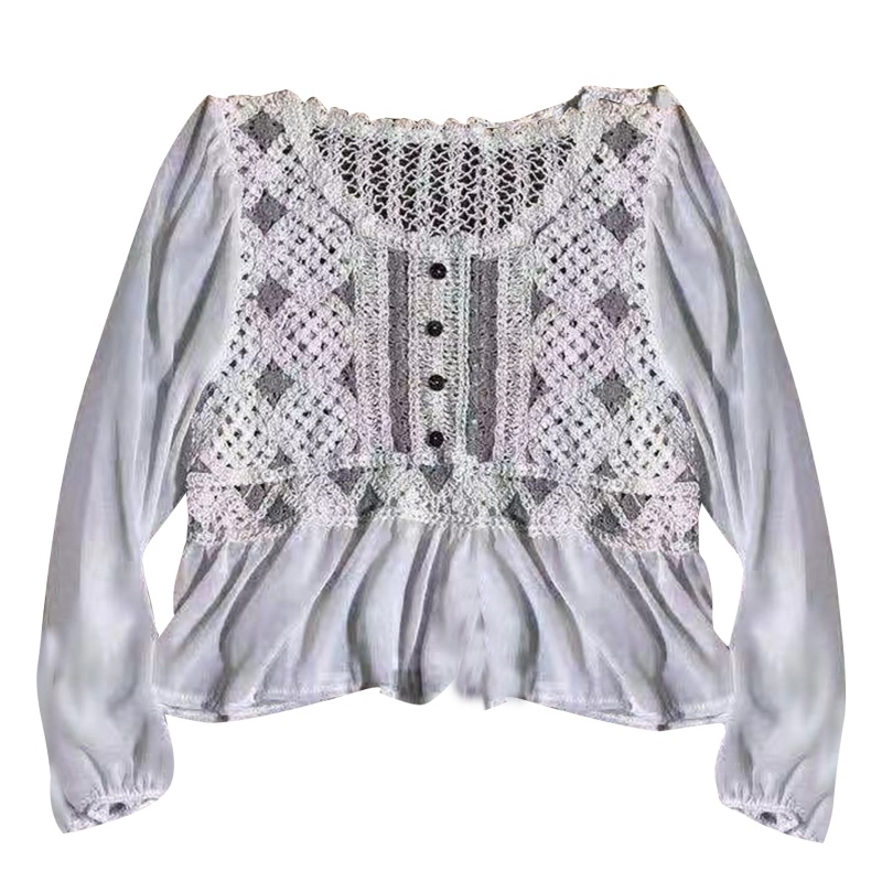 Áo Sơ Mi Chiffon Dài Tay Phối Ren Thời Trang Cho Nữ