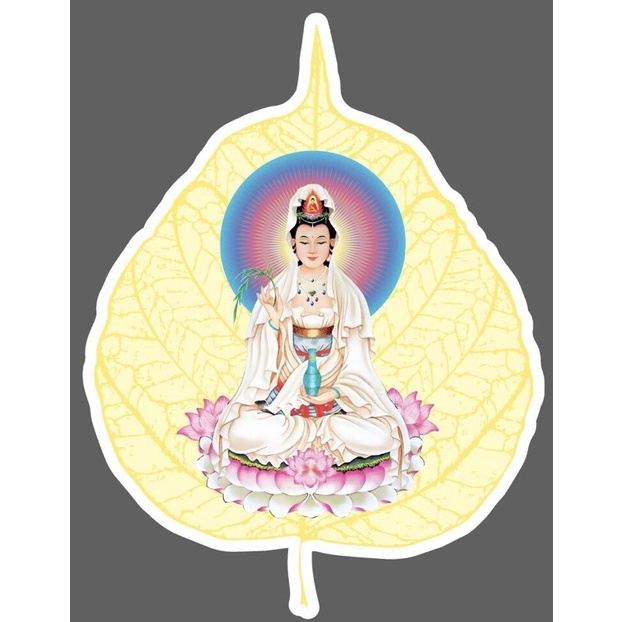 Combo 2  hình Lá Bồ Đề Phật Quan Âm cầu bình an, dán xe,nhà cửa kích thước: 6m x 8cm  kim tuyến lấp lánh, đẹp sắc nét.