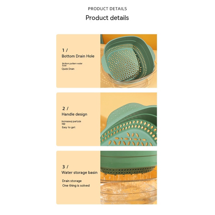 Rổ Rửa Rau Củ Quả Hai Lớp Bằng Nhựa Màu Sắc Tương Phản Sáng Tạo Dành Cho Nhà Bếp