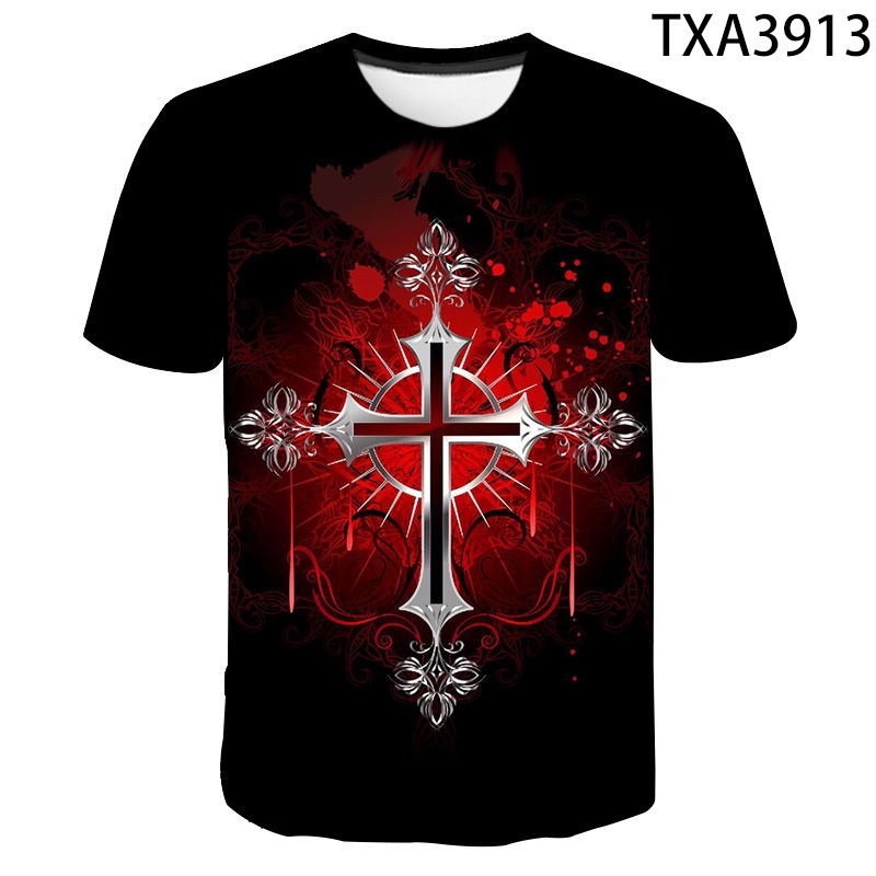 Áo Thun Ngắn Tay In Họa Tiết Chữ Thập 3D Thời Trang Mùa Hè 2022 Dành Cho Nam Nữ