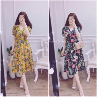Váy đũi hoa xoè cổ tim