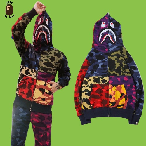 [Ảnh thật + FREESHIP] Jacket Bape Shark x PUBG mix Color fullzip , Áo khoác Hoodie Bape Cá Ngáo