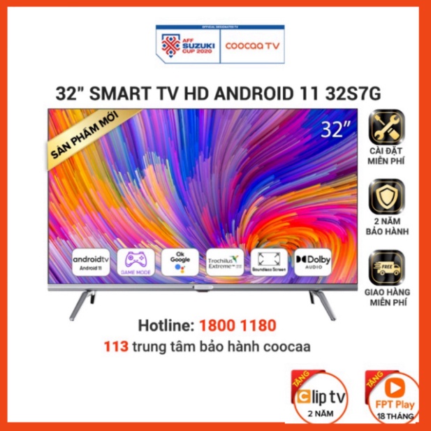 Smart TV HD Coocaa 32 Inch Wifi 32S7G Android 11 (Viền mỏng )  Miễn phí lắp đặt