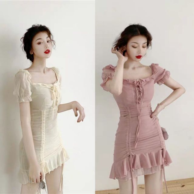 [Sẵn] Ảnh thật phía sau Đầm voan dây rút loại đẹp size SML