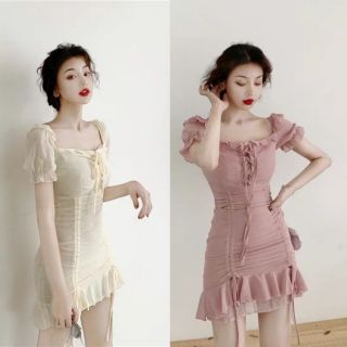 [Sẵn] Ảnh thật phía sau Đầm voan dây rút loại đẹp size SML