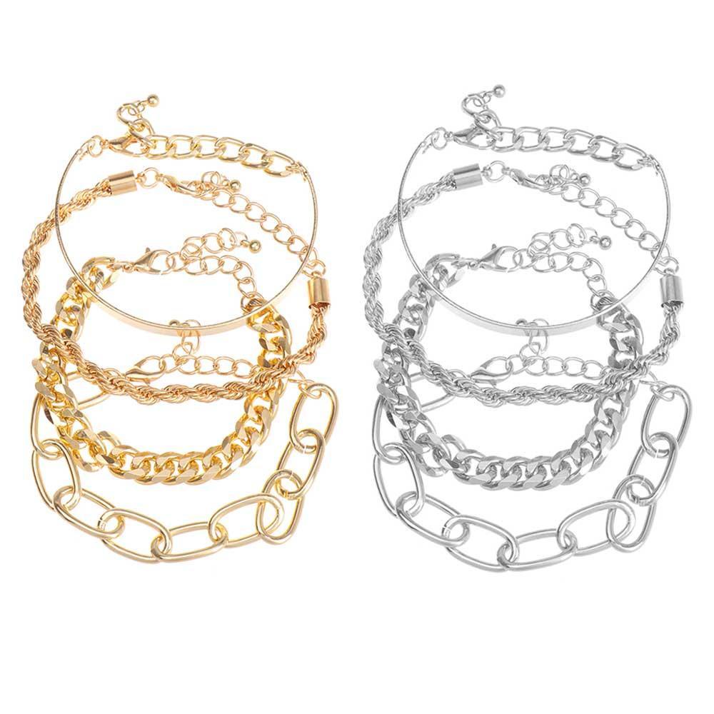 Bộ 4 Vòng Tay Dây Kim Loại Mạ Điện Điều Chỉnh Được