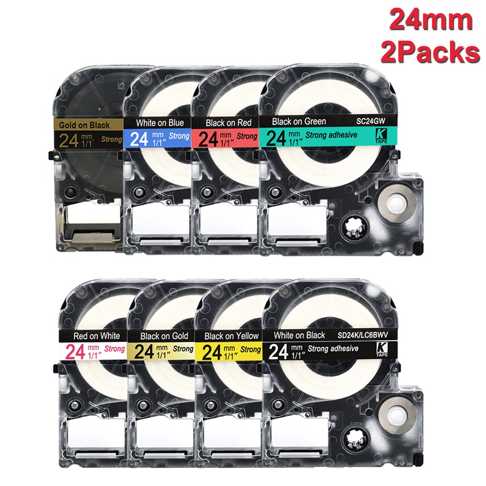 2PK SS24KW LC-6WBN 24MM Đen trắng Tương thích Epson / KingJim Nhãn Cassette Ribbon SC24BW / SC24RW /