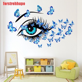 Sticker Dán Tường Hình Đôi Mắt Và Con Bướm Màu Xanh Dùng Trang Trí