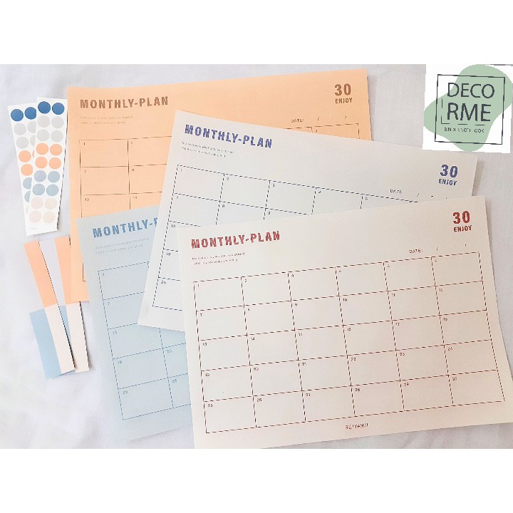 Lịch kế hoạch, lịch planner dán tường kèm sticker dụng cụ văn phòng phẩm DecorMe