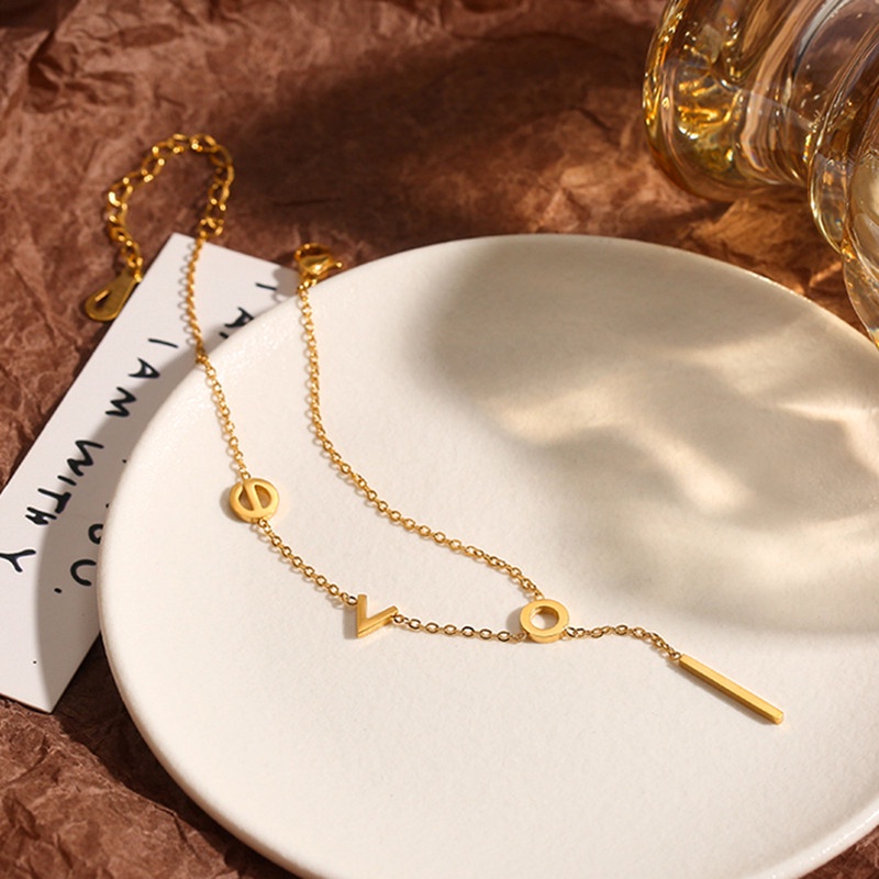 Lắc chân Titan Nữ chống gỉ &quot;LOVE&quot; Vàng 18k Phụ kiện trang sức Hàn Quốc