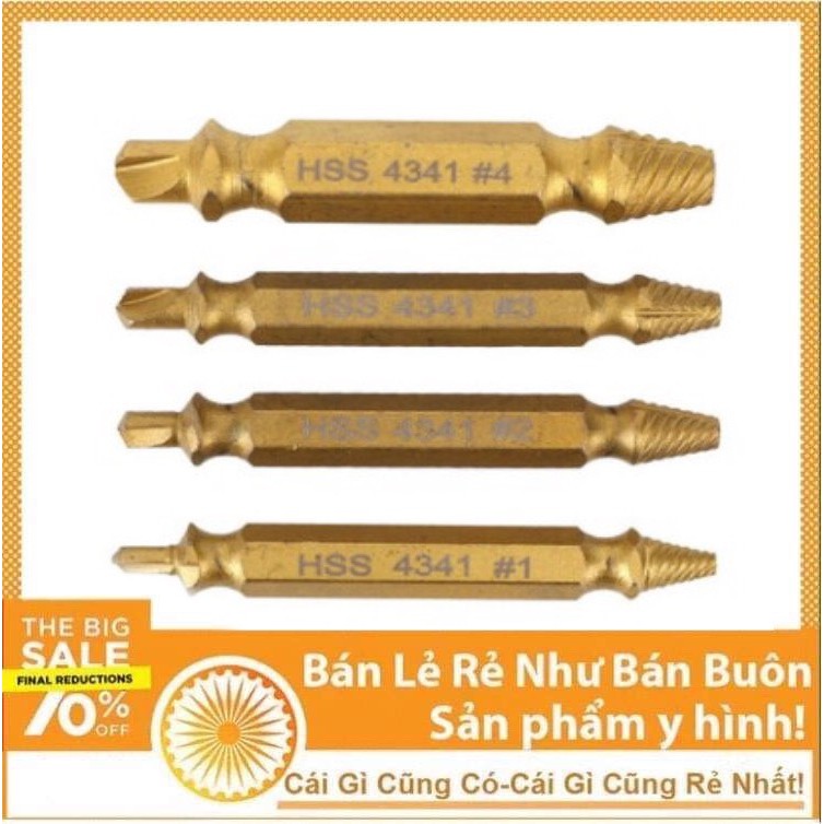 Bộ 4 Mũi Khoan Lấy Ốc Vít Gãy, Ốc Vít Toét Hộp Nhựa Thép 4341