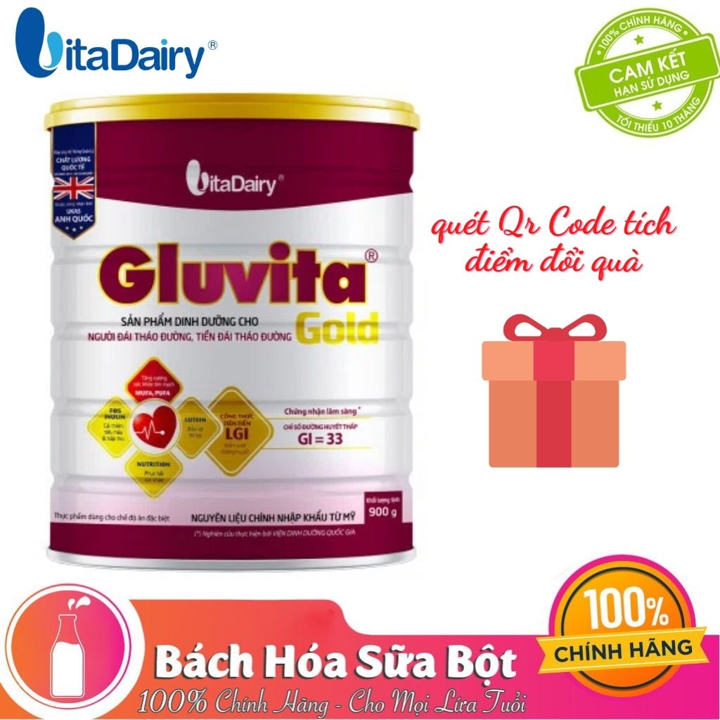 [Quét mã - Tích điểm đổi quà] Sữa bột Gluvita Gold – Dinh dưỡng dành cho người bệnh ĐÁI THÁO ĐƯỜNG 900G